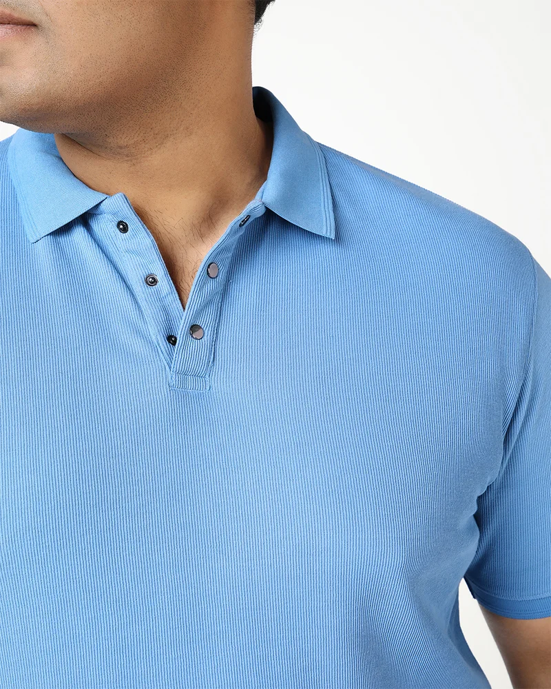 bewakoof Men's Blue Textured Plus Size Polo T-shirt